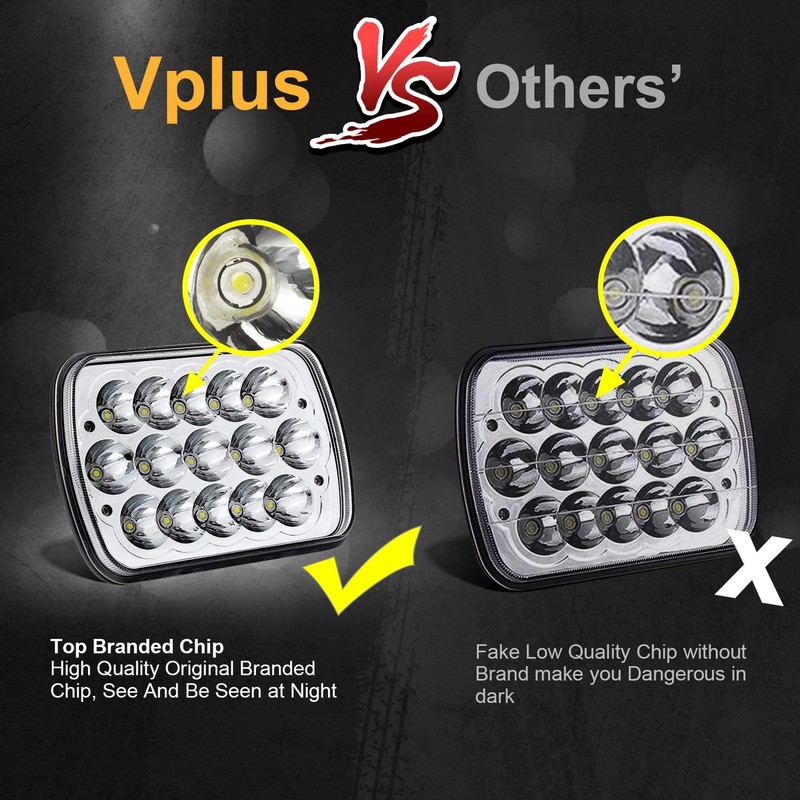 Partsam 2PCS Rectangle H6054 LED Headlights 5x7 7x6 Headlamp Hi/Low
