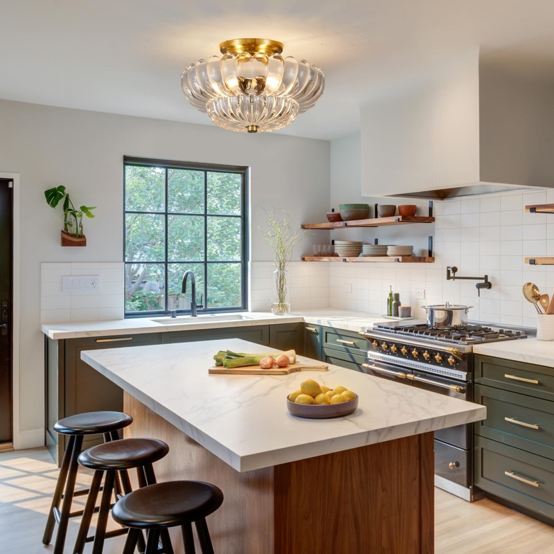 Tradetop Semi Flush Mount Ceiling Light, Gold Light Fixture Ceiling