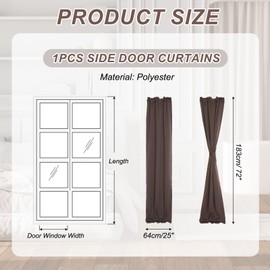 sourcing map Blackout Door Curtains, French Side Door Window Curtain for Privacy, Rod Pocket Door Curtain Tie Up Shade for Patio Front Door Window, Brown, 25" x 72", 1 Panel