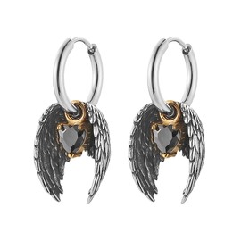 HZMAN Guardian Angel Wings Dangle Earring for Women Stainless Steel Lightweight Hypoallergenic Crystal Love Heart Hinged Hoop Earring Party Wedding Jewelry Gift