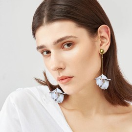 Just Follow Acrylic Rose Petal Earrings Dangle Exaggerated Flower Earrings Drop Statement Multicolored Floral Tassel Earrings Valentine's Day Bridal Prom Gift (White)