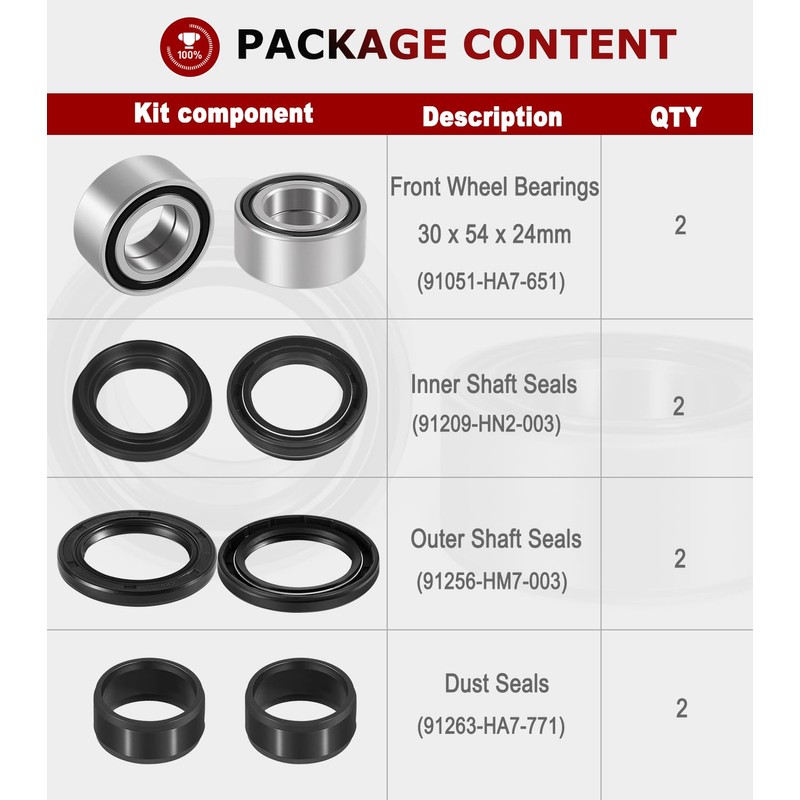 8 PCS Front Wheel Bearings & Seals Kit for Honda