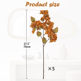 Briful Bougainvillea Artificial Flowers 5 Pack 27.5" Fake Bougainvillea Floral Stems Realistic Silk Bougainvillea Arrangements for Home Weddings Parties Table Vase Centerpiece Decor(Orange)
