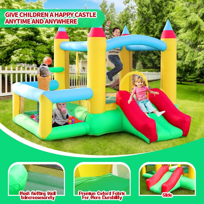WELLFUNTIME Inflatable Bounce House with Slide, Jumping Castle with Blower