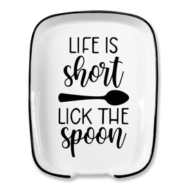 Levaukiem Funny Life Is Short Lick the Spoon Rest, Ceramic Spoon Rest for Stove Top Large Spoon Holder Kitchen Décor, for Cooking Lovers Friends Women Chef Housewarming Gifts