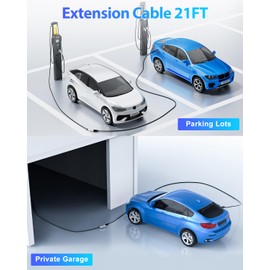EVDANCE J1772 Extension Cable, EV Charger Extension Cord 32A 21FT Charging Cable for Electric Vehicle 110V-240V Compatible for All SAE J1772 Chargers (32A - 21FT)