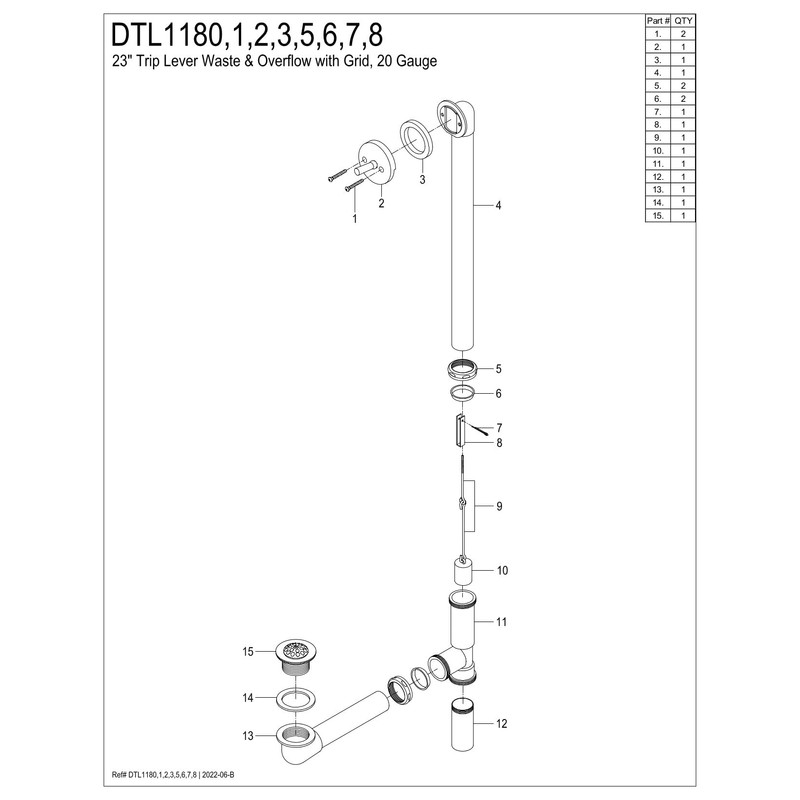 Kingston Brass DTL1181 Bath Tub Drain and Overflow, Polished Chrome