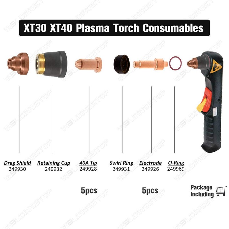 WeldingStop 10 Pieces Plasma Cutting XT40 Torch Consumables Electrode 249926