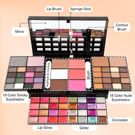 72 Farben Gesichts Makeup Set mit Brauenpinsel, Frauen Makeup Palette mit Lidschatten, Rouge, Kontur, Lip Gloss, Concealer, Highlighter