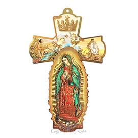 SFI Italian Wooden Wall Cross Decor Our Lady of Guadalupe Virgen Juan Diego Angels 6 Inch
