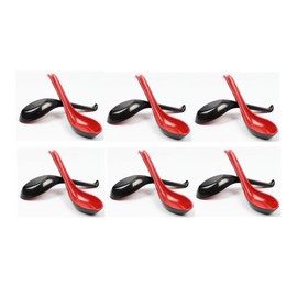 JapanBargain 4623, Chinese Soup Spoons with Hook Japanese Soup Spoons Wonton Soup Spoons Rice Spoons Pho Spoons Ramen Soup Spoons Dinner Spoons, Black and Red, 6.5 inch, 12 Pack