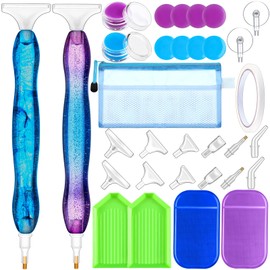 Outus 31 Pcs 5D DIY Diamond Tools Kit with Handmade Resin Painting Pens, Anti-Slip Mats, Plastic Diamond Trays, Clay Boxes, Drill Point Accessories for Adults and Kids DIY Craft (Blue, Dark Blue)