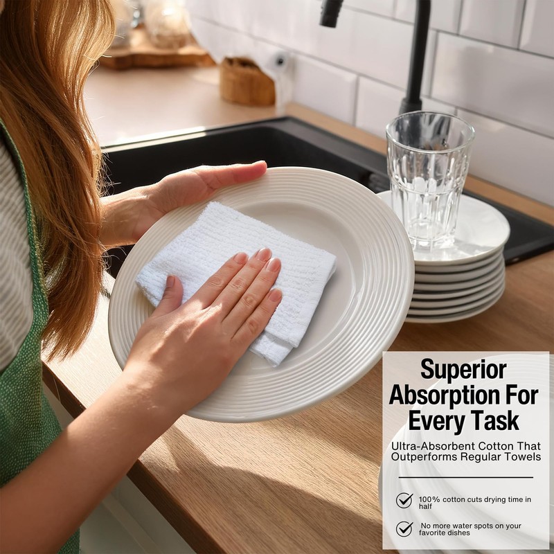 Living Fashions Bar Mop Cleaning Kitchen Dish Cloth Towels,100% Cotton,