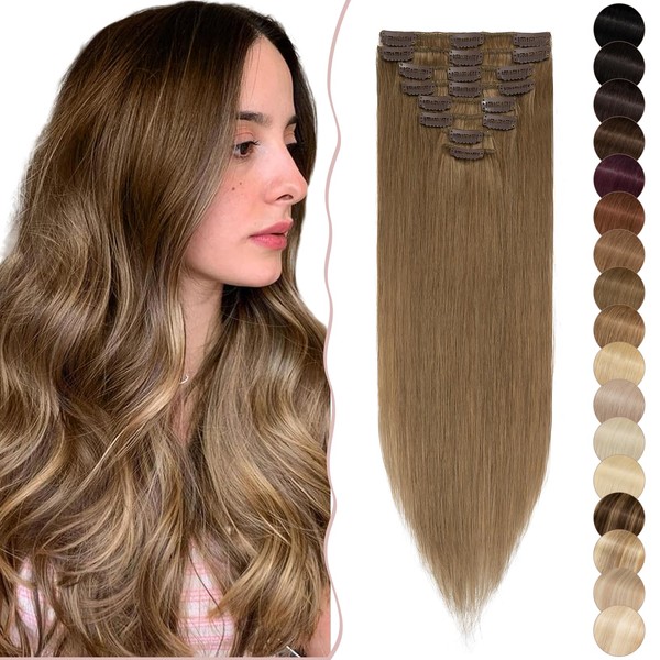 Clip-In Real Hair Extensions, 8-Piece Set, Remy Hair Soft
