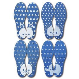 Actika Kids' Shoe Size Adjustment, Denim Picture Matching Insole, 5.1 - 7.9 inches (13 - 20 cm), Includes Coloring Book, Elephant, Dog, Rabbit, Bear, Set of 4 Pairs, Matching Pictures, Blue, Blue