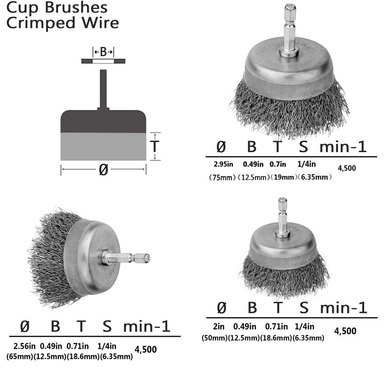 Wire Wheel for Drill Cup Brush Set,0.012-Inch Coarse Crimped Carbon