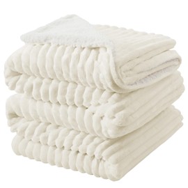 INFIIXSO Sherpa Fleece King Size Blanket - Super Soft & Warm Striped Fleece, Cozy Plush Fluffy Large Bed Blanket All Season Use (Cream, 104x90 Inches)