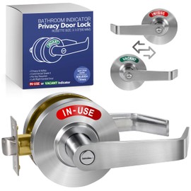 Commercial Grade Privacy Indicator Lever Lock - Satin Chrome Occupied Door Lock, Bathroom Door Handle in-Used or Vacant, Bathroom Lock for Public Restrooms Including Office, Hospitals, Gym, Warehouse