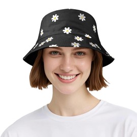 AYPOW Cotton Reversible Women's Fishing Hat Daisy Sun Hat Lightweight Double-Sided Wear Fishing Hat Teenager Girls Fishing Hats Foldable Beach Hat Fashion Bucket Hat for Camping Travel Hiking, DaisyA