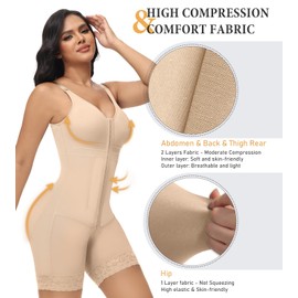 M MYODRESS Fajas Colombianas Moldeadoras Full Body Shapewear for Women Tummy Control Bodysuit Post Surgery Compression, Tan, 3X-Large