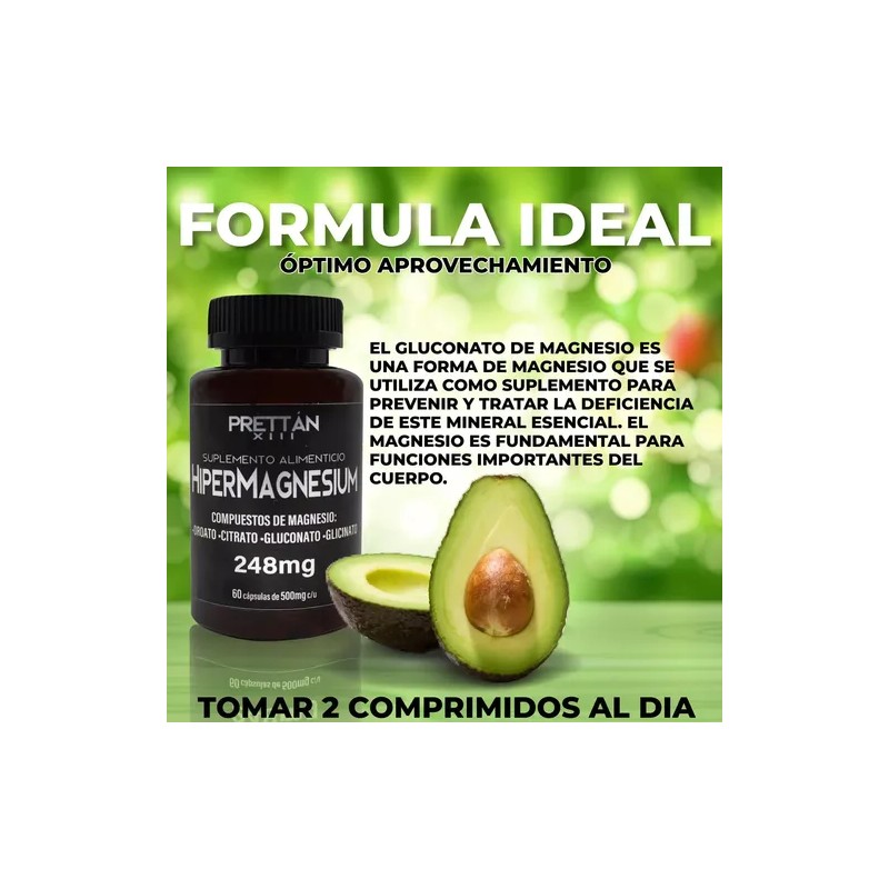 Hipermagnesio Glicinato Citrato Gluconato Prettan 500mg 60c