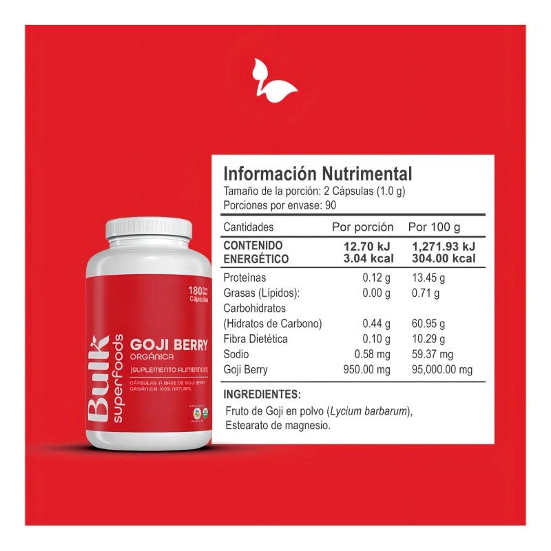 Suplemento Goji Berry Orgnica 180 Cpsulas De 500 Mg 100