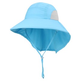 Connectyle Sombrero de protección UV de ala grande para niños, con solapa para el cuello, gorra de pesca de malla, Verde agua, Large