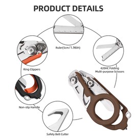 Trauma Shear Multi functional Pliers Tool Outdoor Camping Tools Emergency Shears Ruler Band Cutter Glass Breaker Folding Scissors Non-slip Grip