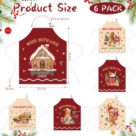 6 Pcs Christmas Aprons - Xmas Kitchen Aprons with Adjustable Neck Strap Waterproof Cooking Aprons for Christmas Dinner Baking Crafting Cleaning - Festive Holiday Apron Set, 31.5 x 27.6 Inch(Red-brown)