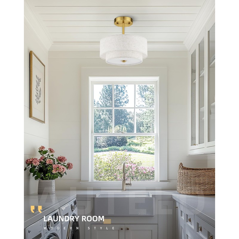 AUTELO 3-Light Drum Semi Flush Mount Ceiling Light Fixture, 12