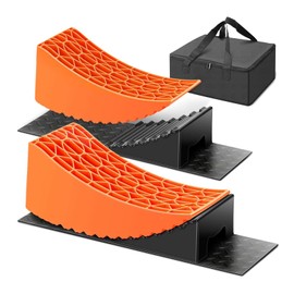 Tlaleikejia RV Leveling Blocks Ramp Kit, Camper Levelers, Camper Wheel Chocks Including Two Curved Levelers, Two Chocks, and Two Rubber Grip Mats in Storage Carrying Bag