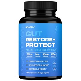 Nootrix Gut Restore + Protect Supplement | Probiotics for Gut Health, Colon Cleanse & Bloating Relief | Promotes Healthy Digestion | Digestive Enzymes, Postbiotics & Prebiotics | 90 Capsules