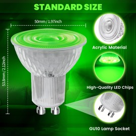Lamptobe GU10 LED Bulb 5 W Green Spotlight, Non-Dimmable LED Bulb, 120 Degree Beam Angle 50 W MR16 GU10 Green Halogen Replacement for Landscape Lighting, Decorative Lighting, Pack of 4