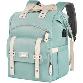 FALANKO Laptop Backpack for Women,Doctor Teacher Nurse Work Bookbag for 15.6 Inch Laptop,Large Travel Wide Open College Shoulder Purse Bag With RFID Anti Theft USB Charging Port-Green