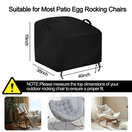 Outdoor Patio Egg Chair Cover, Waterproof Indoor Papasan and Rattan Wicker Lounge Chair Cover for Outdoor Papasan Rocking Egg Chair,46"Lx38"Wx19"H