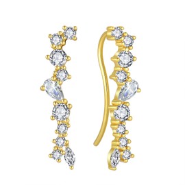 Vinoya 925 Sterling Silver Climber Earrings for Women Yellow Gold Plated Cubic Zirconia Ear Crawler Earrings Jewelry