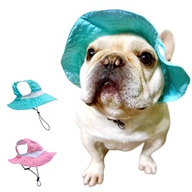 Dog Outdoor Hat with Ear Hole Round Brim Summer Dog Puppy Cat Suncare Cooling Bucket Hat Cute Beach Sun Protection Pet Caps (Blue Large)