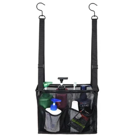 Hanging Mesh Shower Caddy College with Hooks, Bath Baskets Organizer Storage with 4 Pockets for College Dorm Rooms, Gym, Swimming and Travel (Black)