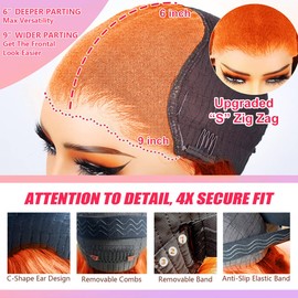 MARRY MOON 9x6 Ginger Lace Front Wigs Human Hair for Women Orange Body Wave Lace Frontal Wigs 200% Density Pre Plucked Glueless 350 Colored Human Hair Wig for Women