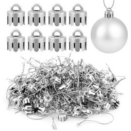 WBCBEC 120 Pieces 0.5 Inch Round Christmas Ornament Caps Replacement Plastic Christmas Ornament Hangers Caps for Christmas Tree Ceramic Glass Porcelain Christmas Ornaments DIY Decorations (Silver)