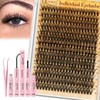 QUEWEL Cluster-Lashes Kit, 40D Individual-Eyelashes with Waterproof Lash Bond &