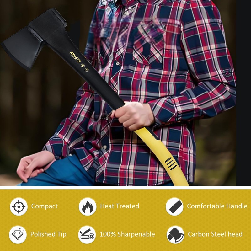 ZEUSTR 24" Splitting Axe Hatchet, Nylon Shock-Absorbing Handle, Camping Axe