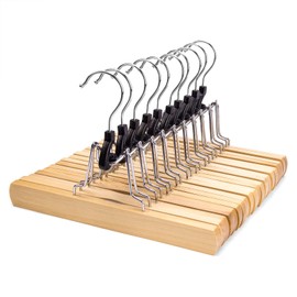 Nature Smile Wooden Pants Skirt Hangers, Smooth Finish Solid Wood Non Slip Jeans Slack Clamp Hangers Hair Extension Hangers (10 Pack Natural)…