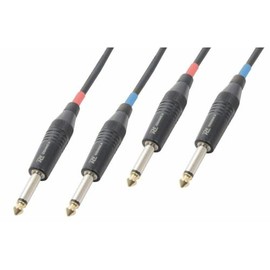 Power Dynamics PD Connex Twin Male 6.3mm Mono Jack to Dual Male 6.3mm Mono Jack Lead Cable 5.0m DJ Disco