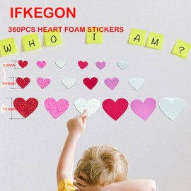 IFKEGON 360PCS Glitter Foam Heart Stickers，3D Valentine Puffy Stickers with Heart，Bulk Valentine Foam Heart Stickers for Scrapbooking and Card(360)