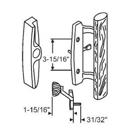 STB Sliding Glass Patio Door Handle Set, Mortise Type, Keyed, White, 3-15/16" Screw Holes