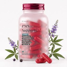 PMS Support | Vitex Chasteberry + Ashwagandha + Magnesium + Saffron + Ginger + Vitamin B6 | 90 Vegan Capsules | Hormonal Balance & Cycle Support | Lab Tested