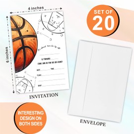 Basketball Birthday Party Invitation, 20 Sports Theme Birthday Invite Cards With Envelopes, Double-Sided Fill In Style Invites For Boys & Girls, Party Favor & Decorations - A03