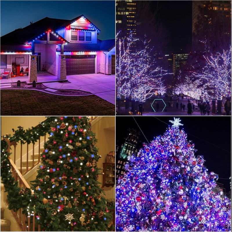 LAMPHOME 66ft Patriotic String Lights - Red White Blue Mini