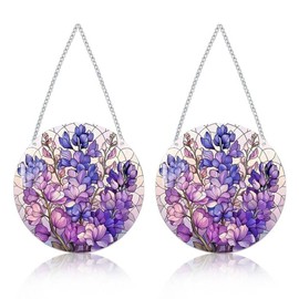 Outdoor Decor Window Hanging, Hdtyyln 2Pcs 5.9inch Acrylic Sun Catcher Suncatchers Indoor Hanging Decor Panel with Metal Chain - Decoration for Home Garden Party Wedding Pretty (Flower)